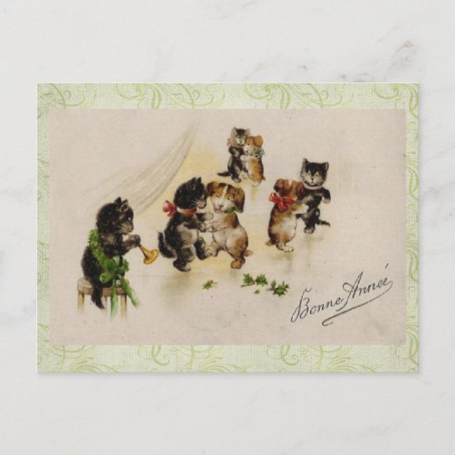 Bailando perros de gatos de Navidad postales (Anverso)