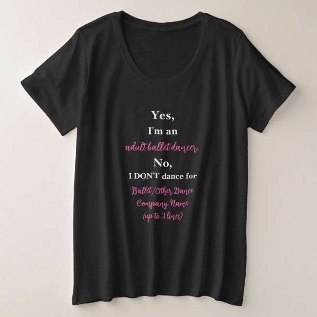 Bailarín de ballet adulto con texto rosa/blanco ca (Anverso del diseño)