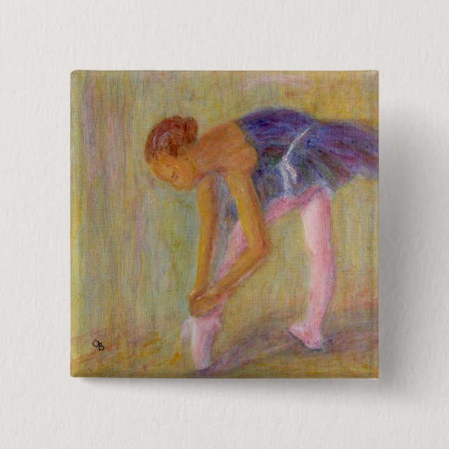Bailarín que ata sus zapatos de ballet, botón (Anverso)