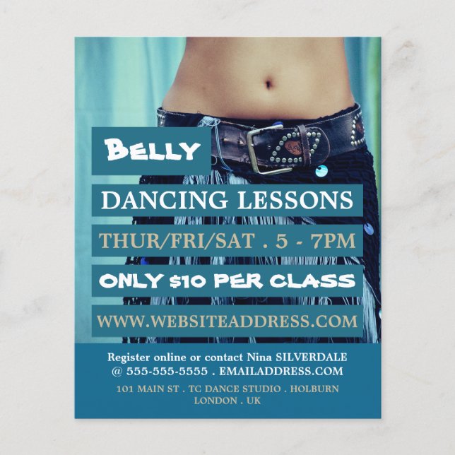 Bailarina Belly, volante publicitario de lección d (Frente)