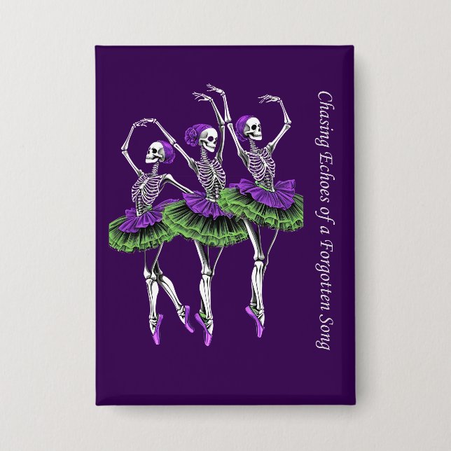 Bailarina Esqueleto Botón Morado Verde Artístico (Anverso)