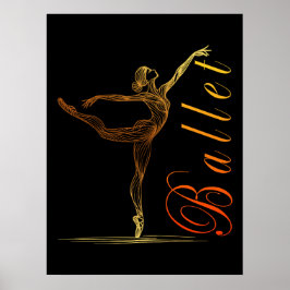 Bailarina Línea de Arte Dorada en Posición de Ball