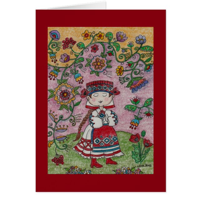 Bailarina ucraniana y flores de arte folclórico (Frente)