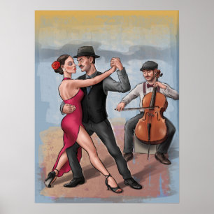 Bailarinas de tango - Poster de arte dibujado a ma