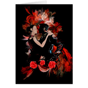Bailarinas románticas de tango sobre fractal rojo