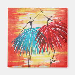 Bailarines felices imán de arte original