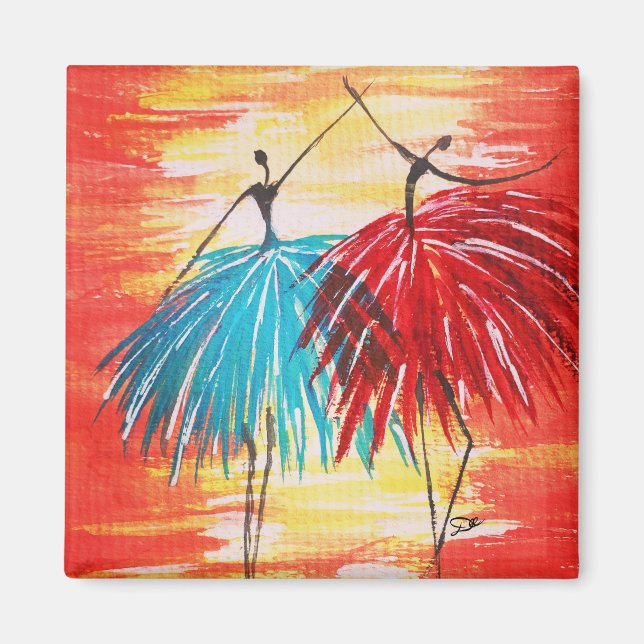Bailarines felices imán de arte original (Frente)