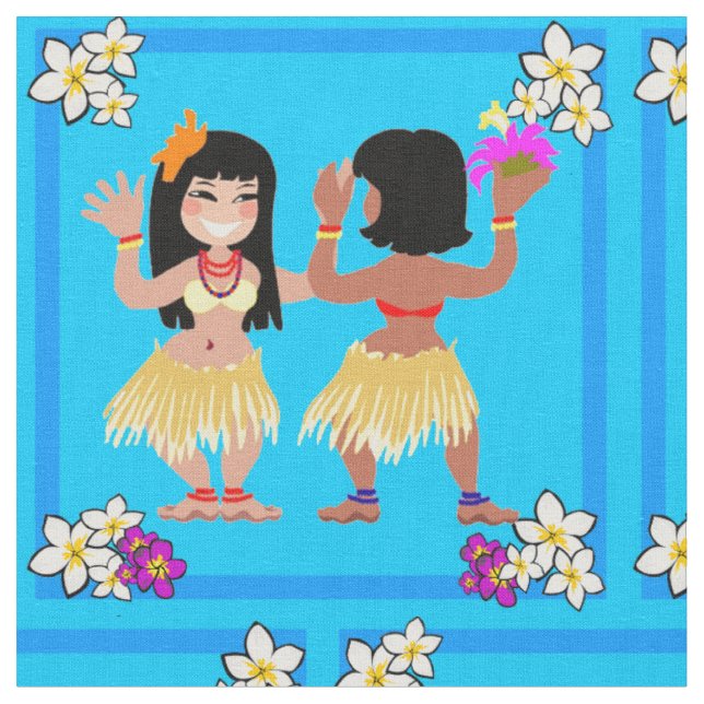 Bailarines hula impresos en tela (De cerca)