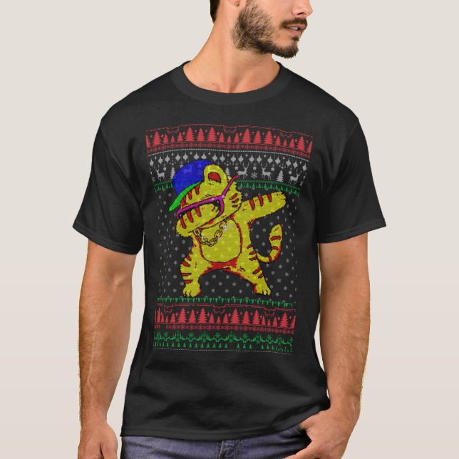 Baile de Dabbing gato suéter feo de Navidad (Anverso)