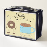 Baile de donut y tazas de café de chocolate con es<br><div class="desc">El donut y la taza de café están bailando. Son grandes amigos. Son felices. Se centran en la alegría de sus vidas. Deberíamos ser más como ellos. ¡Personalizable. Trabajo original; © Sharon Lee Hudson. Todos Los Derechos Reservados.</div>