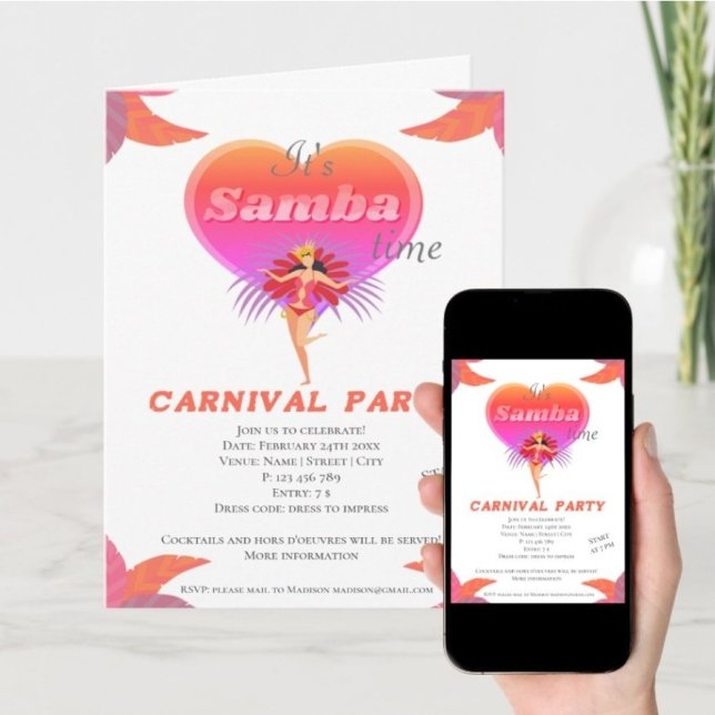 Baile samba carnaval brasileño doblado invitación (Subido por el creador)