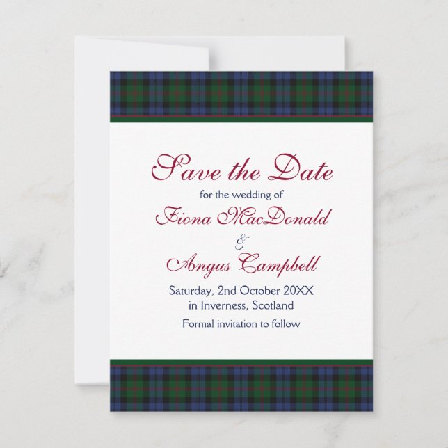 Baird Tartan Wedding Guardar la tarjeta de fecha (Anverso)