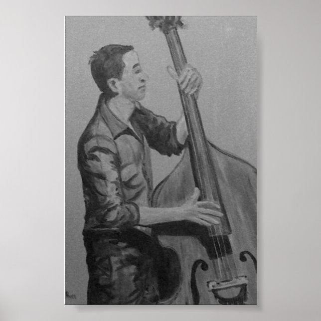 Bajista Hombre O charcoil Artwork Impresiones (Frente)