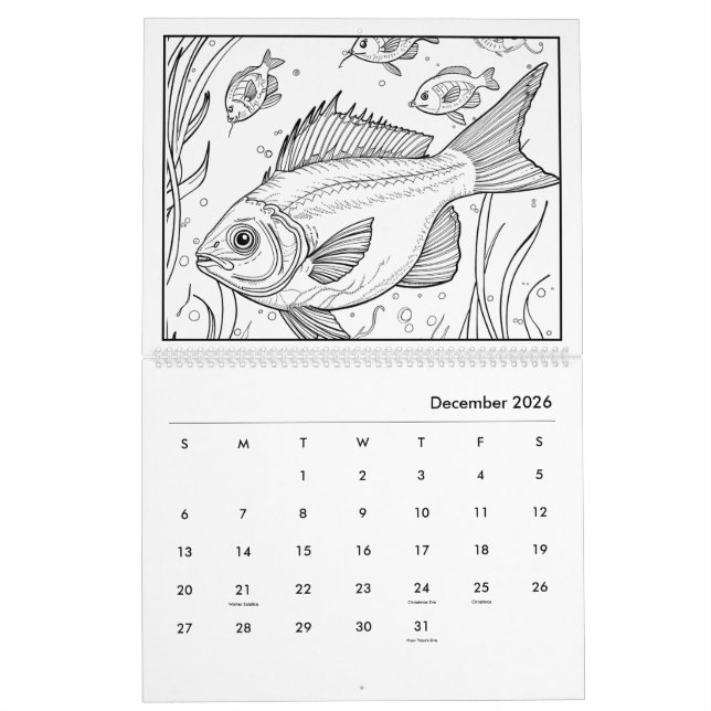 Bajo el calendario de coloreado marino (Dec 2026)