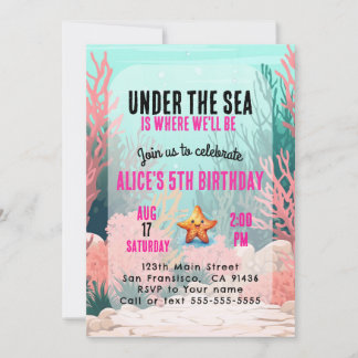 Bajo el Chica del mar Invitación al cumpleaños Ros