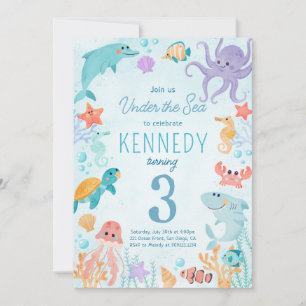 Bajo el mar Animales Invitación a la fiesta de cum