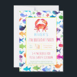 Bajo el mar Arcoiris Fish Birthday Party Crab<br><div class="desc">Bajo El Mar,  Fiesta De Cumpleaños De Los Pescados Arcoiris,  Invitación Al Cangrejo De Baby Shower. Coordinar con más acuarela arcoiris bajo el agua del fiesta marino. Ideal para cumpleaños o duchas para bebés. www.SamAnnDesigns.com</div>