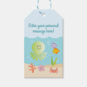 Bajo el mar Baby Shower etiqueta de regalo azul y