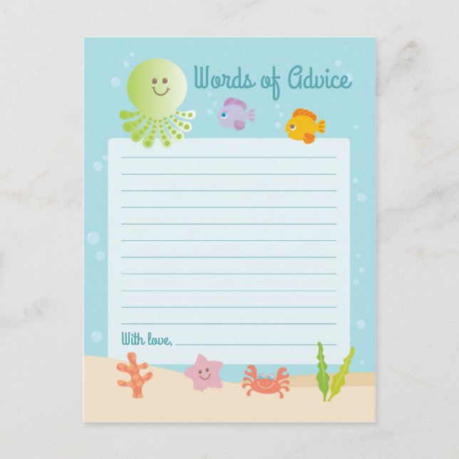 Bajo el mar Baby Shower Palabras de Tarjeta de Con (Anverso)