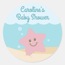 Bajo el mar Baby Shower Round Pegatina azul-verde