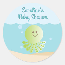 Bajo el mar Baby Shower Round Pegatina azul-verde