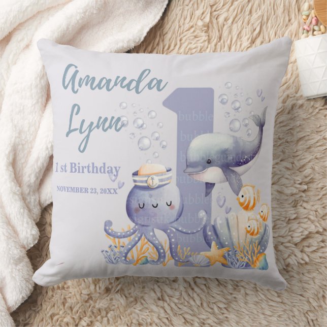 Bajo el Mar Bebé Niña Almohada de Cumpleaños númer (Manta)