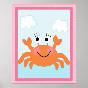 Bajo el mar, Chica, cangrejo y Poster de arte rosa