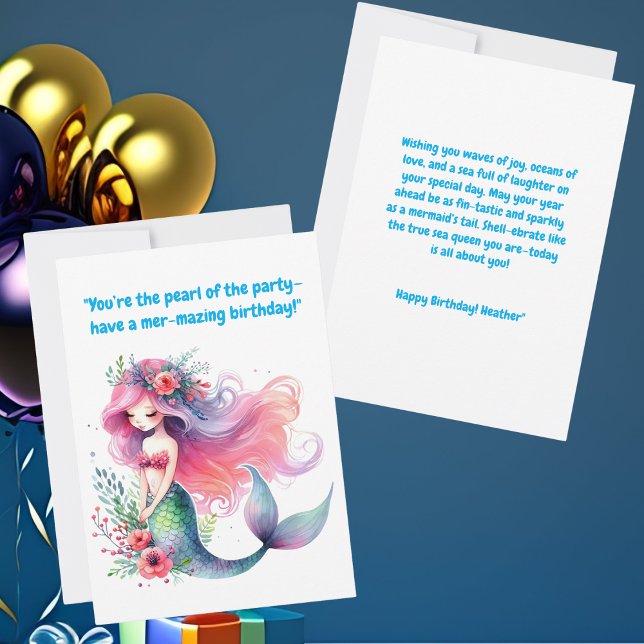 Bajo el mar Cute Sirena Tarjeta de Saludo de Cumpl (Subido por el creador)