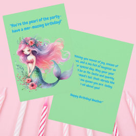 Bajo el mar Cute Sirena Tarjeta de Saludo de Cumpl