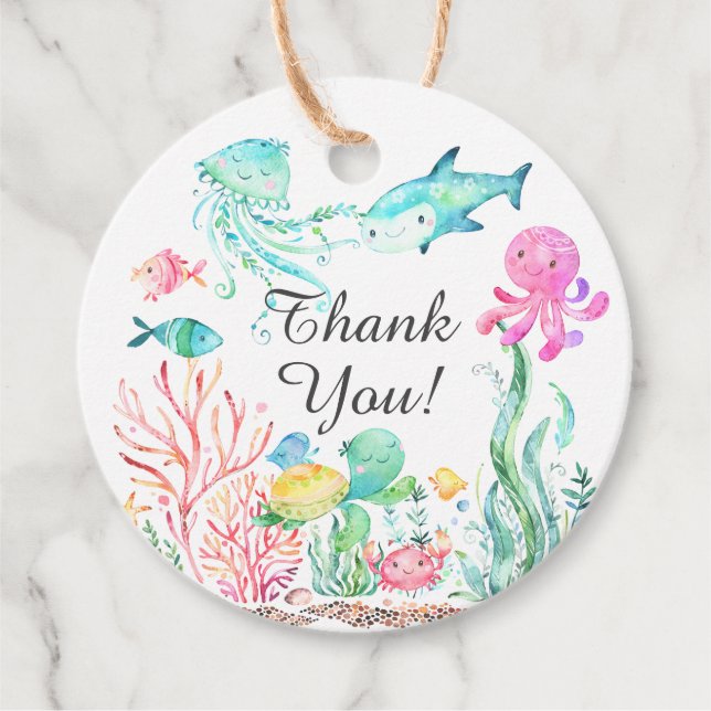 Bajo el mar, etiqueta de regalo de Baby Shower Fav (Anverso)