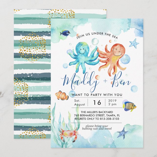 Bajo el mar | Invitación a la fiesta de grupo conj (Anverso / Reverso)