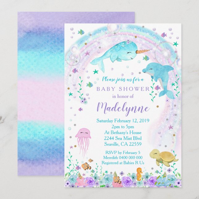 Bajo el mar Invitación de Baby Shower (Anverso / Reverso)