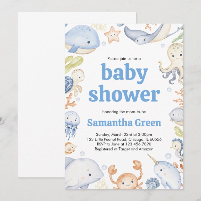Bajo el mar Invitación de Baby Shower (Anverso / Reverso)