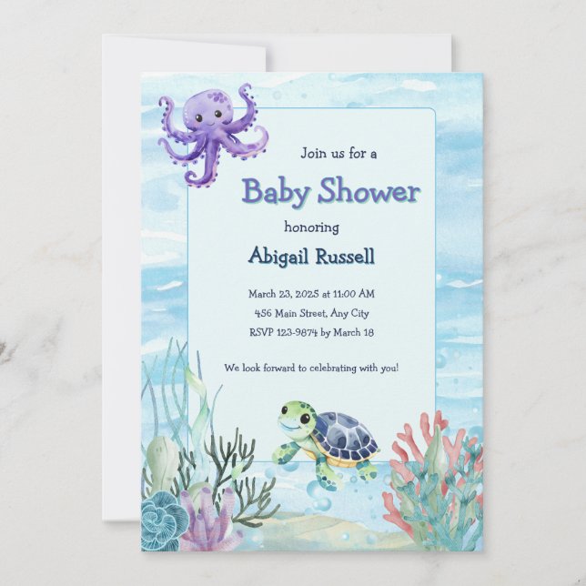 Bajo el mar Invitación de Baby Shower (Anverso)