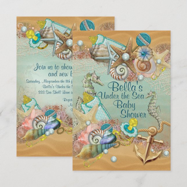 Bajo el mar Invitación de Baby Shower (Anverso / Reverso)