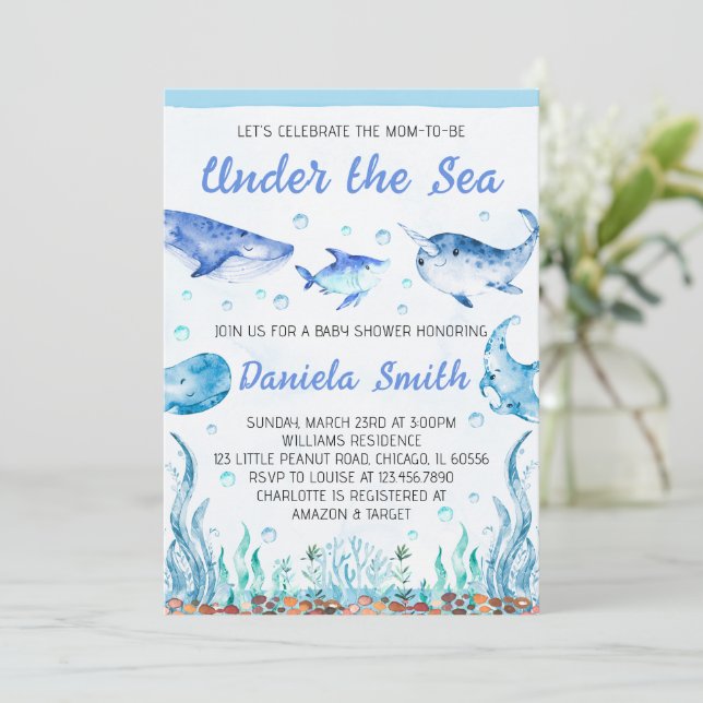 Bajo el mar Invitación de Baby Shower (Anverso de pie)