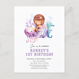 Bajo el mar Invitación de cumpleaños de la sirena