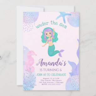 bajo el mar Invitación de cumpleaños de sirena