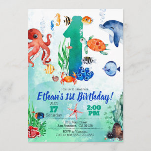 Bajo el mar, invitación para el primer cumpleaños
