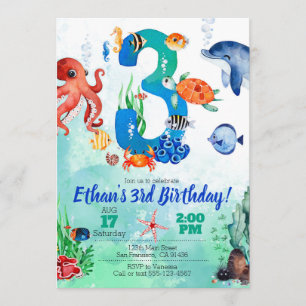 Bajo el mar, invitación para tercer cumpleaños