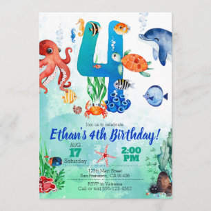 Bajo el mar, invitación por cuarto cumpleaños