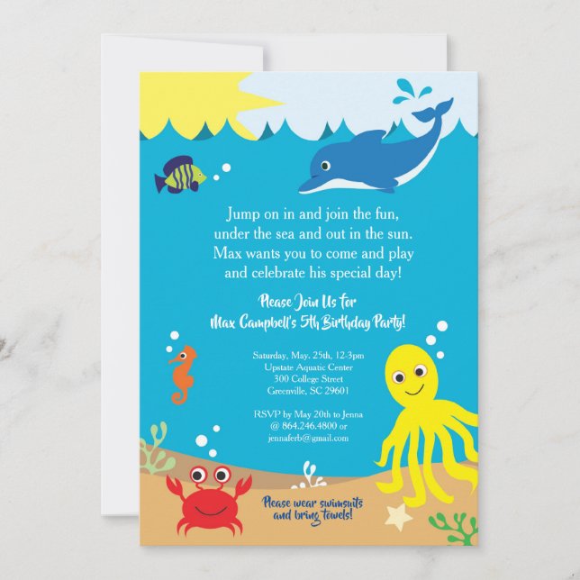 Bajo el mar, la invitación al cumpleaños por vida  (Anverso)