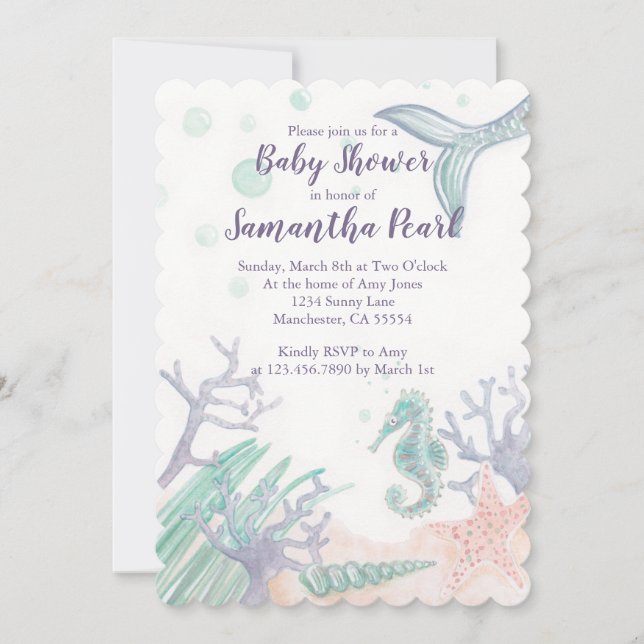 Bajo el mar, la invitación de Baby Shower (Anverso)