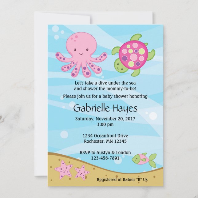 Bajo el mar, las invitaciones a la ducha de bebé r (Anverso)