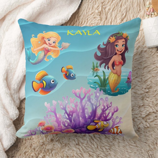 "BAJO EL MAR MERMAIDES" COJÍN DECORATIVO DE NIÑOS (Manta)