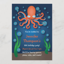 Bajo el mar Naranja Octopus Invitaciones de cumple