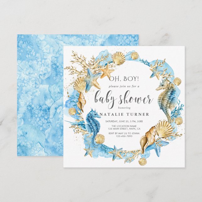 Bajo el mar| Oh Boy Invitación Baby Shower (Anverso / Reverso)