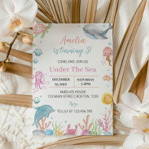 Bajo el mar Pastel Océano de Invitación al Cumplea