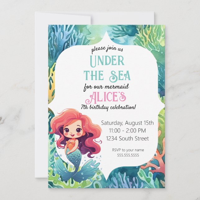 Bajo El Mar Pequeña Invitación Al Cumpleaños De La (Anverso)