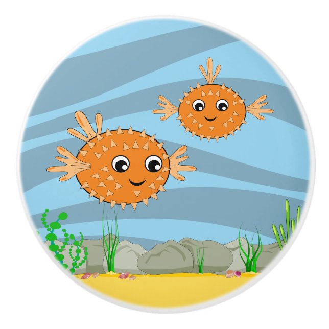 Bajo el mar Púffer Pescado Pomo de cerámica (Anverso)